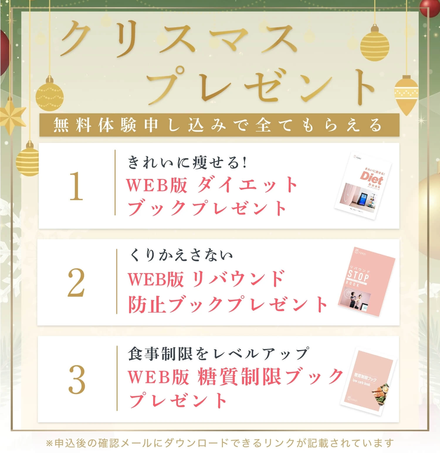 クリスマスプレゼント無料体験申し込みで全てもらえる3大特典